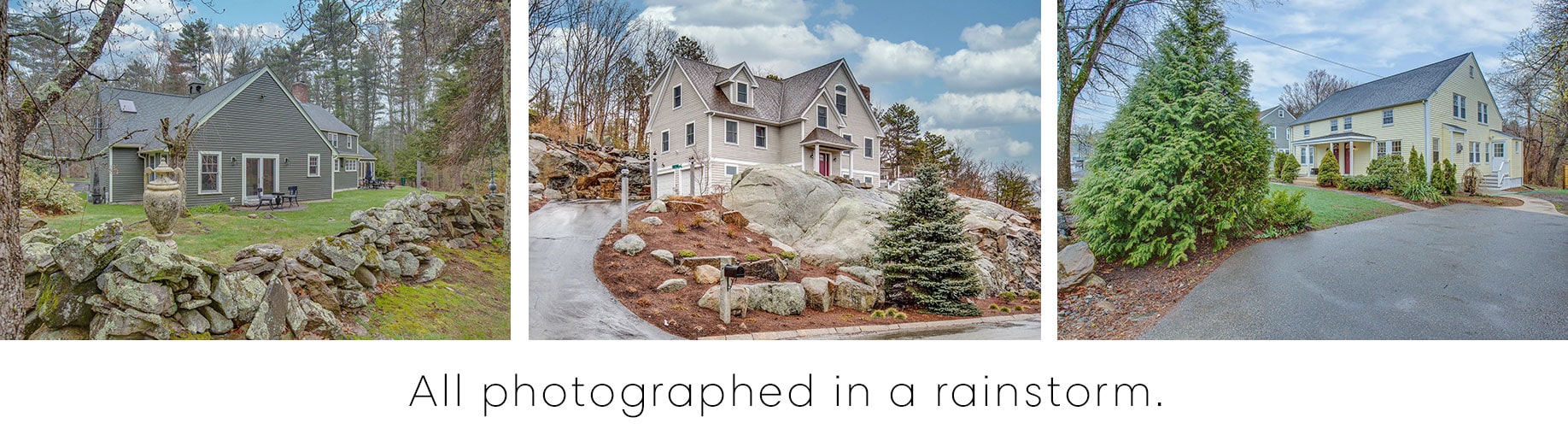 Houses in MA and NH photographed in the rain